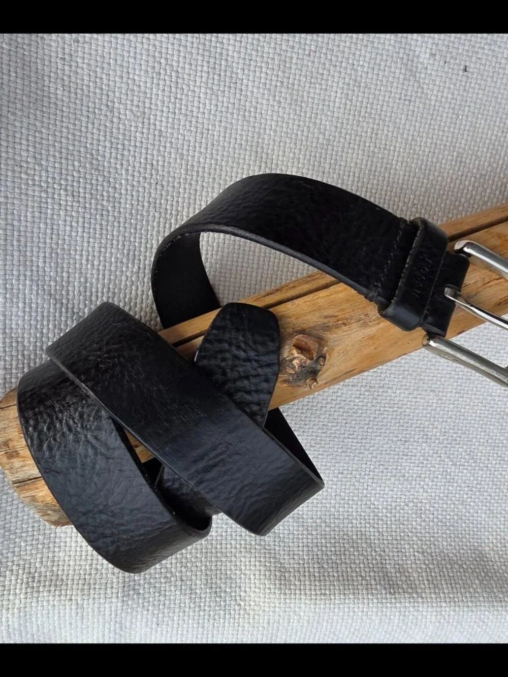 Fossil black pebbled leather belt silver tone buckle